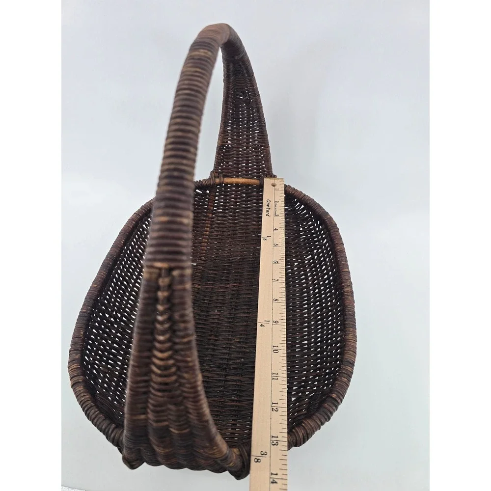 Vintage Dark Brown Woven Wicker Basket with Handle Oval Decorative Storage
